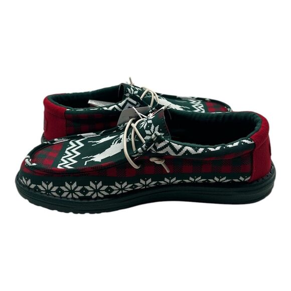 Hey Dude Wally Holiday Cheers Slip On Loafers Mens 10 Green Christmas Deer Print main image 9